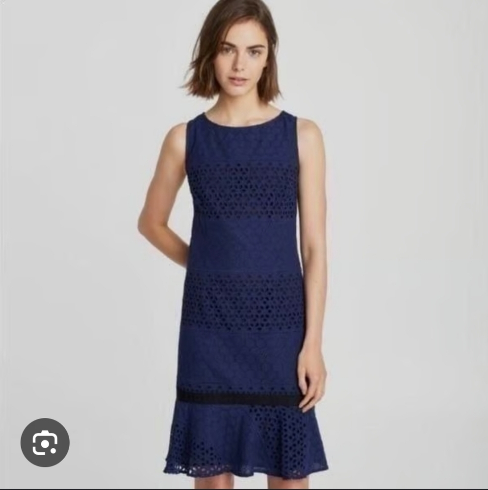 Karl Lagerfeld Navy Blue Sleeveless Eyelet Lace Dress - Size 12